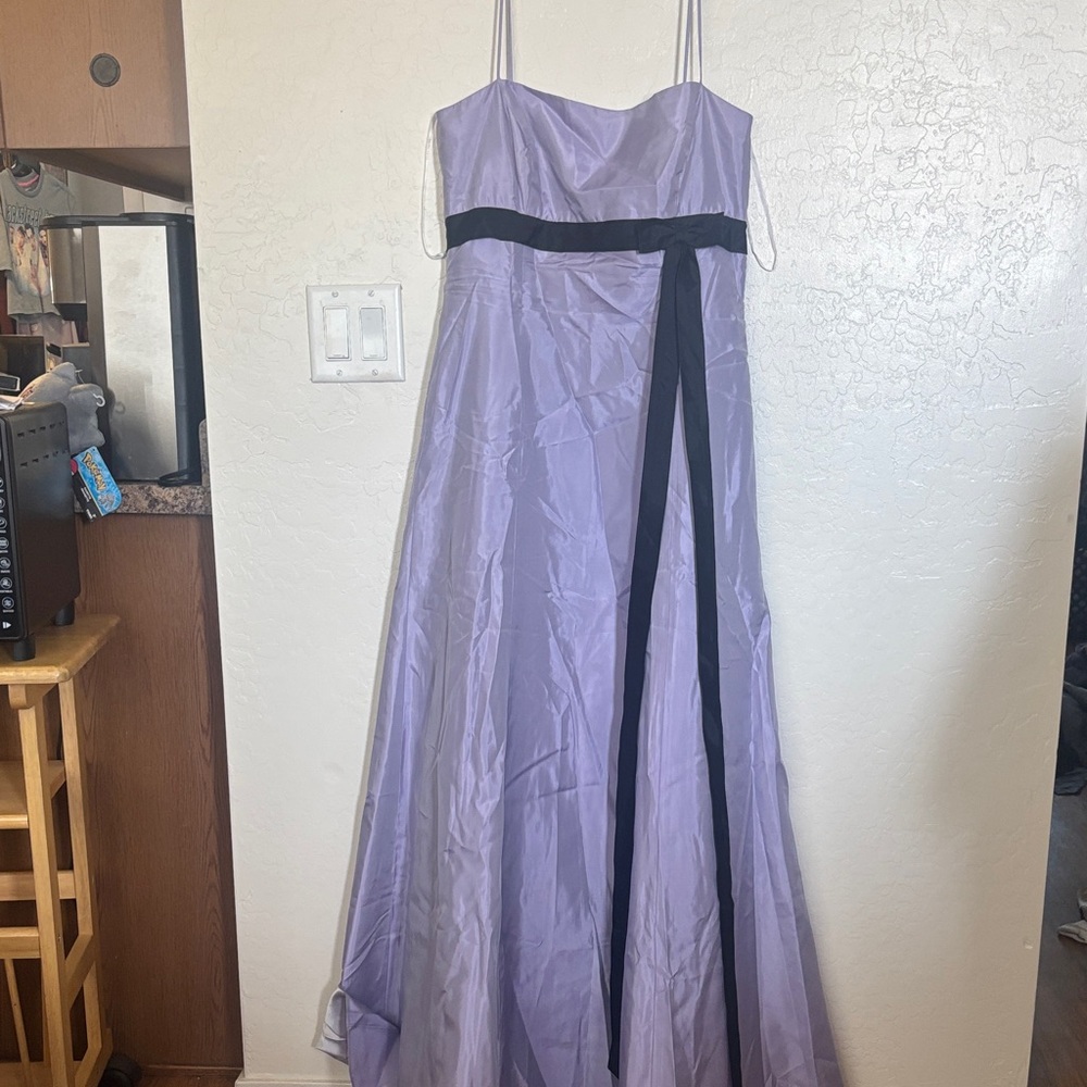 Vera Wang Lavender Strapless Gown with Black Sash